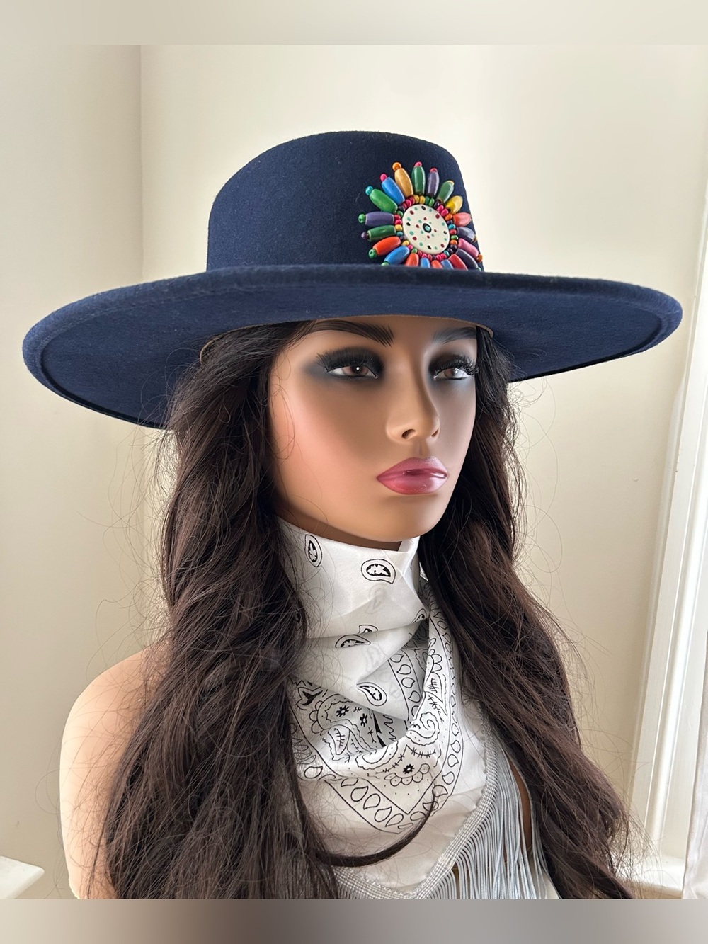 Shyanne Harmony Wool Felt Multicolor Beaded Navy Blue Western Hat NWOT OS